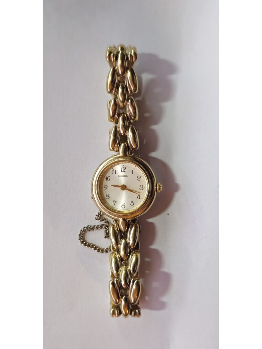 Vintage SEIKO  4N21-0740 Gold Round Dial Quartz Women's Watch Japan new Battery